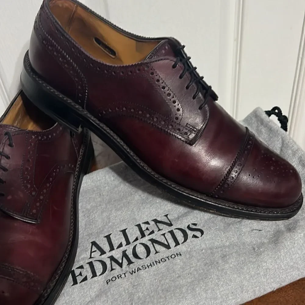 🔥🔥 ALLEN EDMONDS Lexington Burgundy Ox Blood Cap-Toe Oxford Shoes Sz 9.5C -EUC